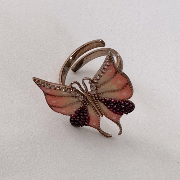 🦋Handmade enamel 925 silver pink butterfly cz ring 14k rose gold plated - Picture 3 of 4